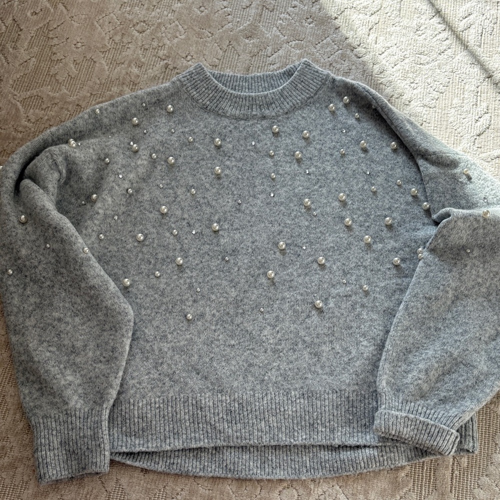 Gray Pearl-Embellished Women's Sweater